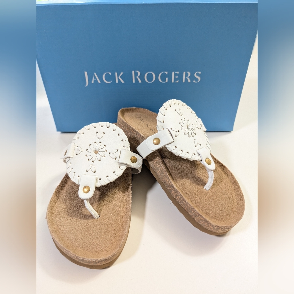 JACK ROGERS, Leather Collins Playground Sandals, White, Various Sizes